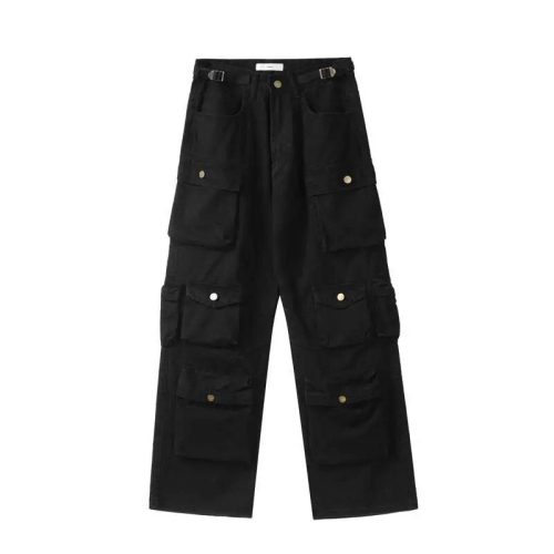 0vMmStraat Populaire Witte Multi Pocket Overall Heren Harajuku Stijl Losse Casual Broek Rechte Dweilbroek Herfst Nieuw