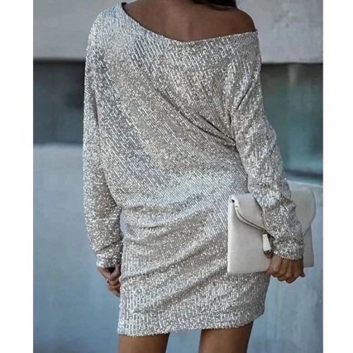 2023 Autumn and Winter New Dress Sexy Slim Fit Sequined Mini Dress Women Long Sleeve Off d6c67b92 e5ce 4bfb b39d 674f494fae63