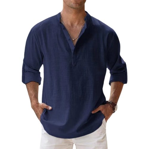 EnpCNieuwe Katoenen Linnen Shirts Voor Mannen Casual Shirts Lichtgewicht Lange Mouw Henley Strand Shirts Hawaiian T