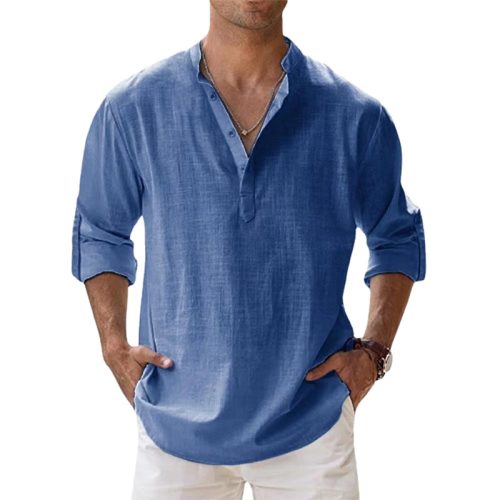 HlEFNieuwe Katoenen Linnen Shirts Voor Mannen Casual Shirts Lichtgewicht Lange Mouw Henley Strand Shirts Hawaiian T