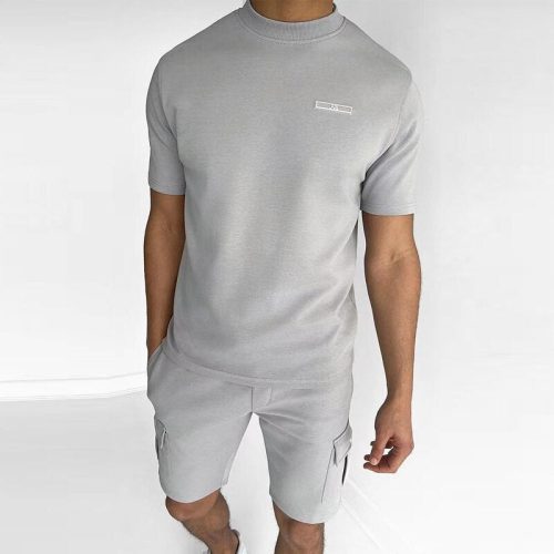 RFANHot En Hoge Kwaliteit Heren T Shirt Pak Casual Sport Multi Pocket Set Mode Straat Effen