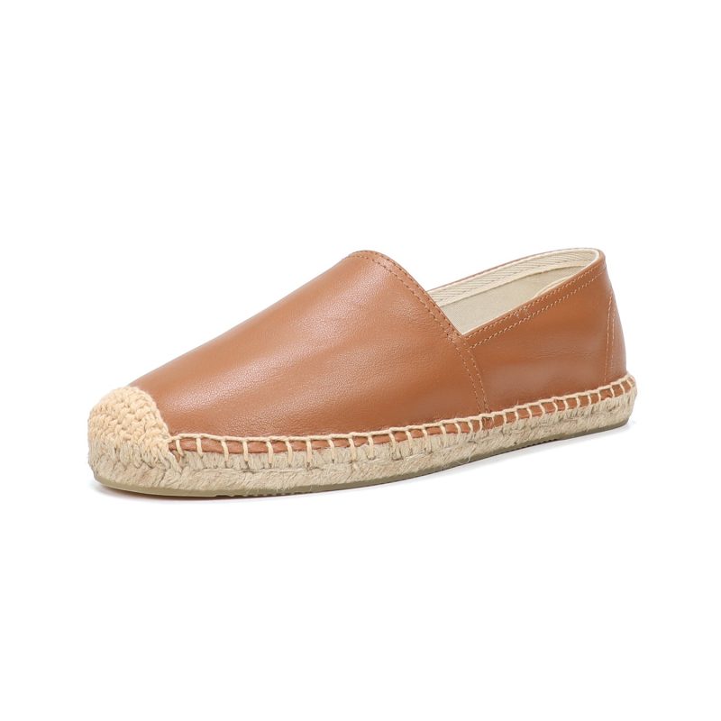 S7EACasual Espadrilles Platte Koe Lederen Schoen Voor Dames Slip On Rubber Ballet Flats 1