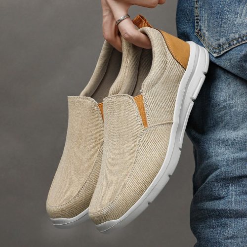 Vk3cMannen Schoenen Zomer Canvas Schoenen Ademend Comfortabele Outdoor Slip Op Walking Sneakers Klassieke Loafers Voor Mannen