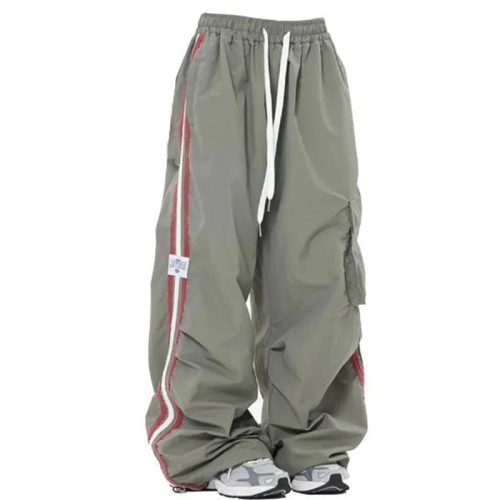 Y9cxY 2K Kpop Cargo Broek Vrouwen Trekkoord Zakken Wijde Pijpen Chique Punk Broek Baggy Gestreepte Sport