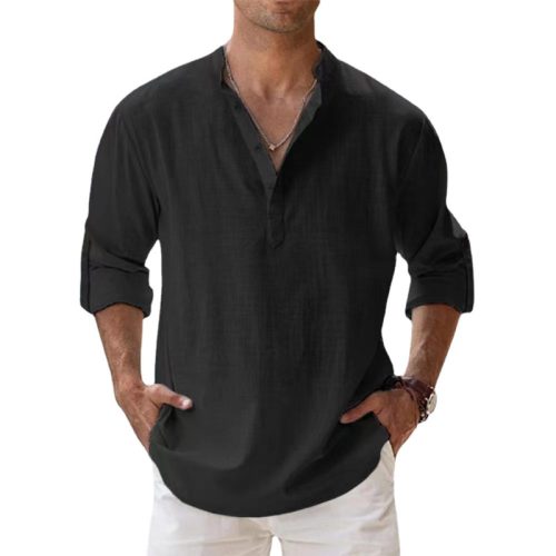 ZI3aNieuwe Katoenen Linnen Shirts Voor Mannen Casual Shirts Lichtgewicht Lange Mouw Henley Strand Shirts Hawaiian T