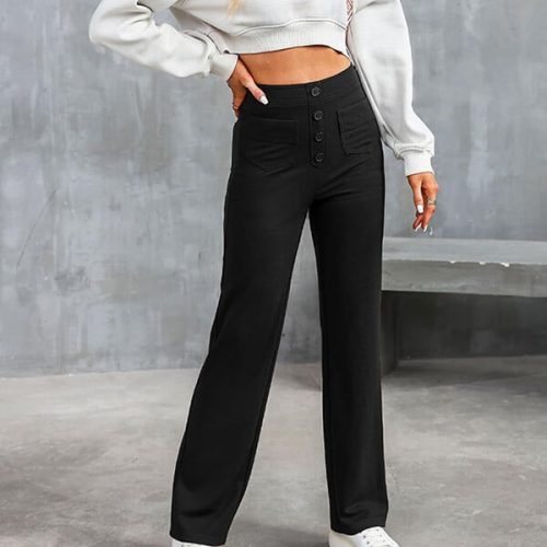 high waisted elastische casual broek 431173