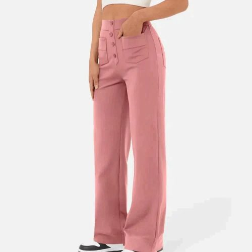 high waisted elastische casual broek 496331