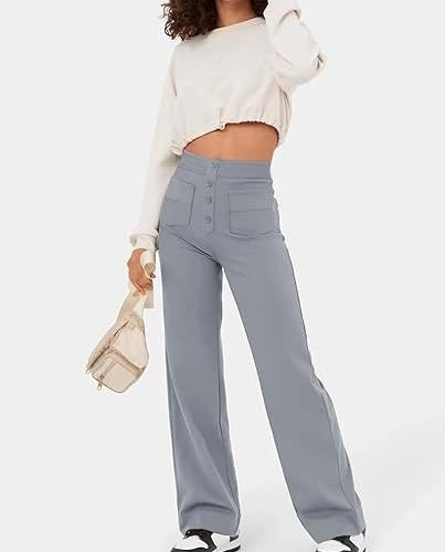 high waisted elastische casual broek 994924