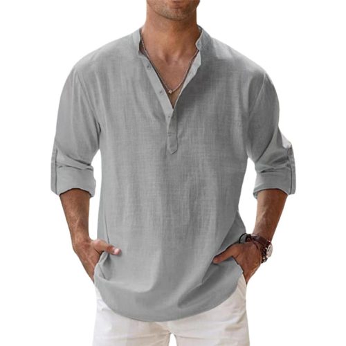 uN8mNieuwe Katoenen Linnen Shirts Voor Mannen Casual Shirts Lichtgewicht Lange Mouw Henley Strand Shirts Hawaiian T